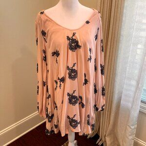 Free People Women S Oversized Boho Tunic Dress Pink Festival Long Sleeve Pocket